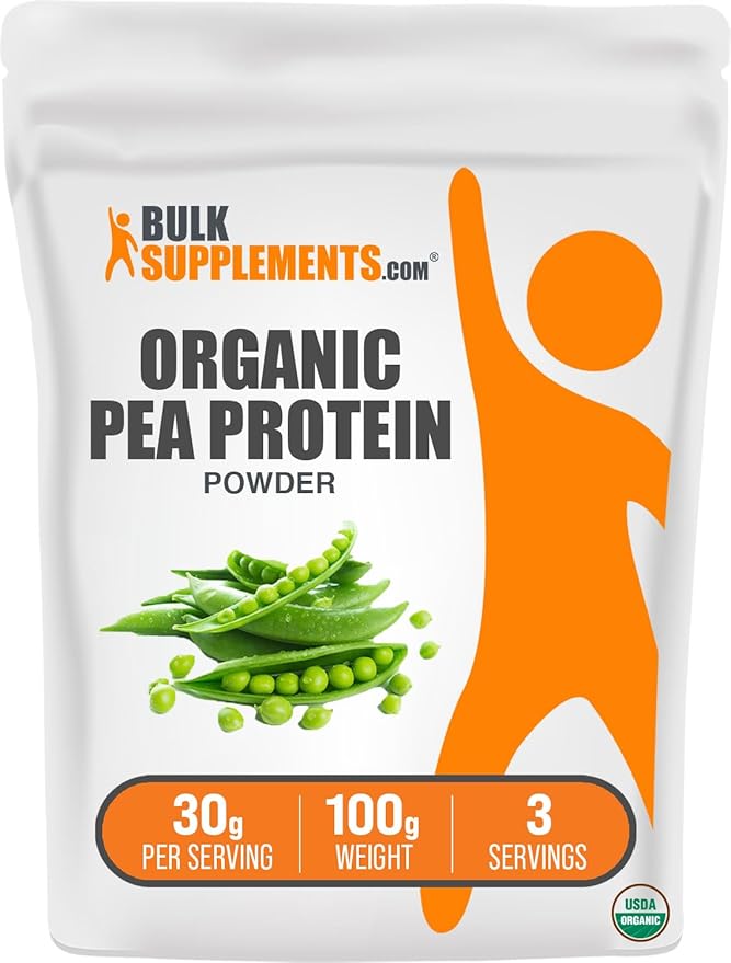 BulkSupplements.com Organic Pea Protein Powder - Vegan Protein Powder, Pea Protein Powder - Unflavored, Plant Based Protein - Gluten Free, 30g per Serving, 100g (3.5 oz) (Pack of 1)