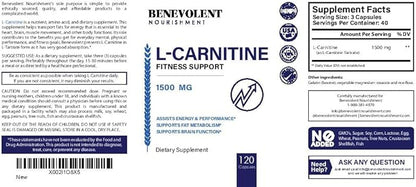 Premium L-Carnitine Tartrate Supplement - 1500mg - Utilize Fat for Energy with Tartrate, Lean Muscle Gain, Boost Natural Energy, Support Metabolism & Fatigue - 120 Non-GMO Pure L Carnitine Capsules