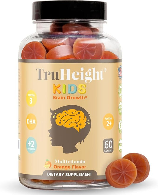 TruHeight Kids Brain Growth Gummies (Ages 2+) All Natural Kids & Toddler Vitamins - Omega-3, DHA Multivitamin - Pediatrician Endorsed Vitamin - Brain & Memory Supplements - Gluten Free Supplement
