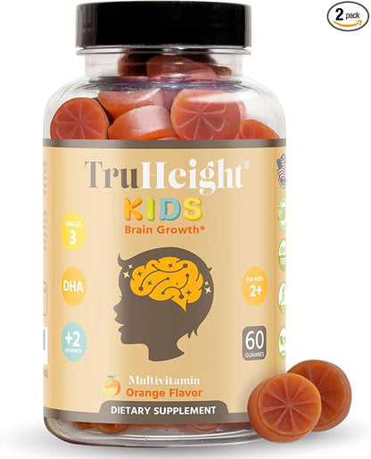 TruHeight Kids Brain Growth Gummies (Ages 2+) All Natural Kids & Toddler Vitamins - Omega-3, DHA Multivitamin - Pediatrician Endorsed Vitamin - Brain & Memory Supplements - Gluten Free Supplement