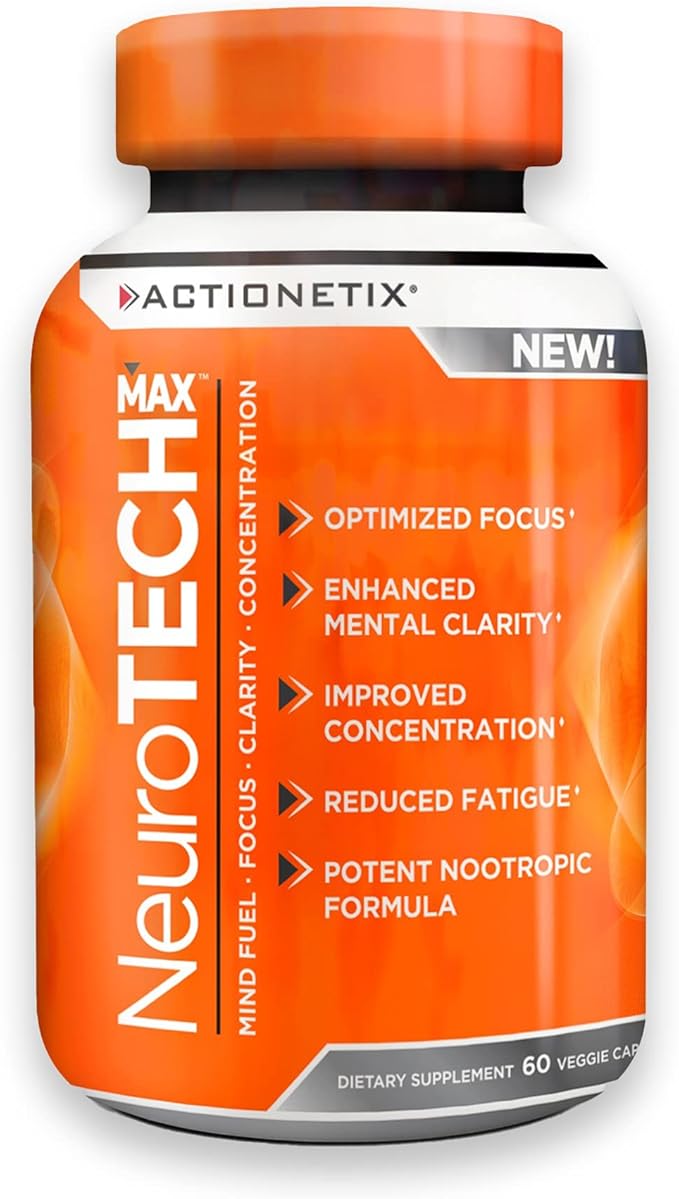 NeuroTech MAX Brain Supplements for Memory and Focus, Caffeine Free Nootropic Brain Supplement, Rich Brain Supplements with DMAE, Bacopa, Huperzine for Atheletic Performance