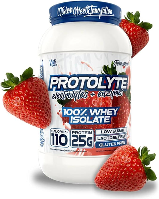 VMI Sports | Protolyte Whey Isolate Protein Powder | Low-Calorie Whey Protein Powder for Weight Loss | Protein Powder for Muscle Gain | Non-GMO (Strawberry Milkshake, 1.6 Pounds)