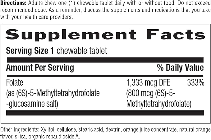 Country Life Methylfolate Chewable Tablets - Metabolically Active Folate - Great Tasting Orange Flavor - Gluten-Free - Smooth Melts - Vegan B12 - Women's Vitamins - Daily Supplement - 60 Tablets