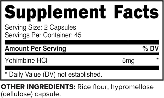 PrimaForce Yohimbine HCl 2.5mg, 90 Capsules - Non-GMO and Gluten Free Supplement