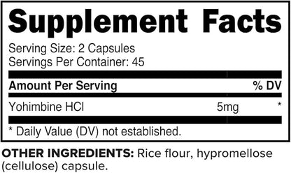 PrimaForce Yohimbine HCl 2.5mg, 90 Capsules - Non-GMO and Gluten Free Supplement