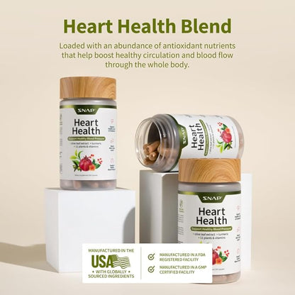 Snap Supplements Heart Health Supplements and Blood Circulation Supplements, 180 Capsules
