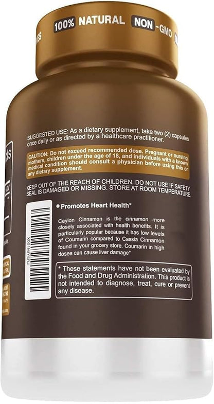 Herbtonics Pure Ceylon Cinnamon Capsules | Immune System, Healthy Weight Management | Non-GMO, Gluten Free | 1500 Mg - 120 Capsules