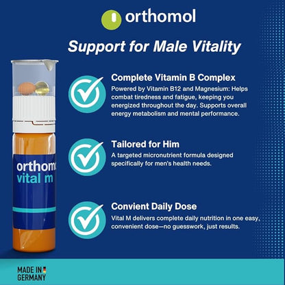 Orthomol Vital M Vial – 30-Day Men's Vitamin Supplement with A, B, C, D, E, K, Iodine & Omega-3 – Supports Male Energy & Vitality