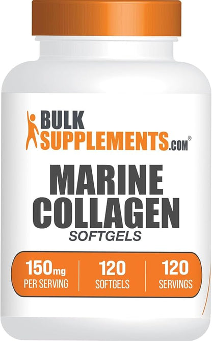 BulkSupplements.com Marine Collagen Softgels - Collagen Supplement, Collagen for Women & Men, 150mg of Collagen - Gluten Free, 1 Softgel per Serving, 120 Count (Pack of 1)