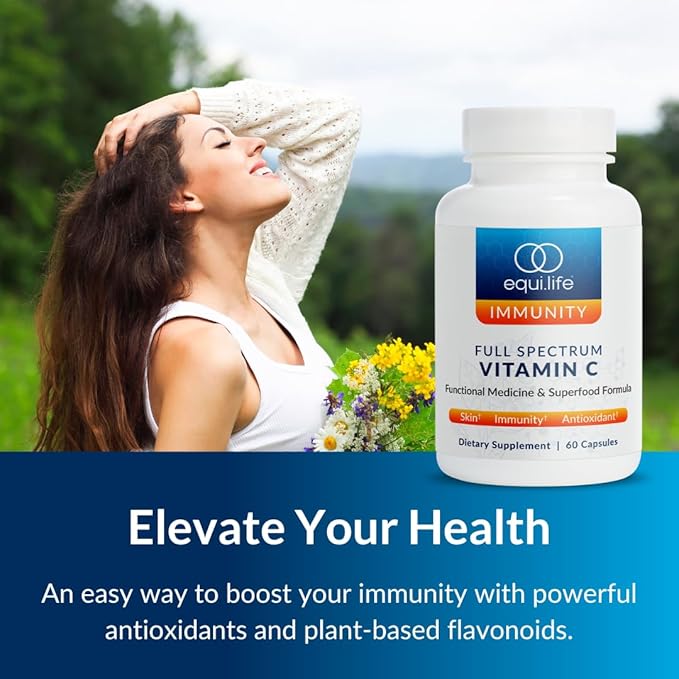 Equilife - Full Spectrum Vitamin C, Immune Support Supplement, Antioxidants Supplement, Promotes Promotes Long-Lasting Moisture in Skin, Helps Regulate Irritation Responses, Easy-to-Use (60 Capsules)