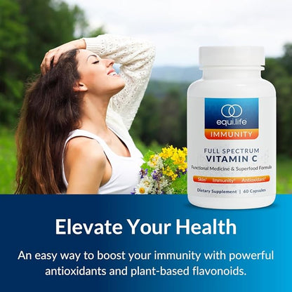 Equilife - Full Spectrum Vitamin C, Immune Support Supplement, Antioxidants Supplement, Promotes Promotes Long-Lasting Moisture in Skin, Helps Regulate Irritation Responses, Easy-to-Use (60 Capsules)