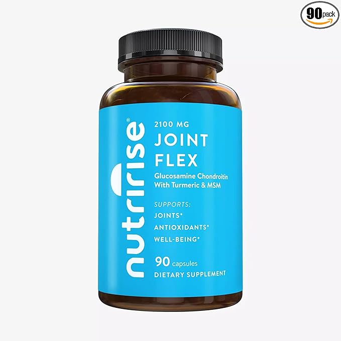 NutriRise Glucosamine Chondroitin Quercetin & MSM with Turmeric Curcumin 2100mg Triple Strength Joint Support Supplement for Women & Men with Boswellia & Bromelain, Gluten Free, Non GMO, 90 Count