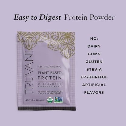 Truvani Vegan Pea Protein Powder | Unflavored | 20g Organic Plant Based Protein | 10 Travel Packets | Keto | Gluten & Dairy Free | Low Carb | No Added Sugar