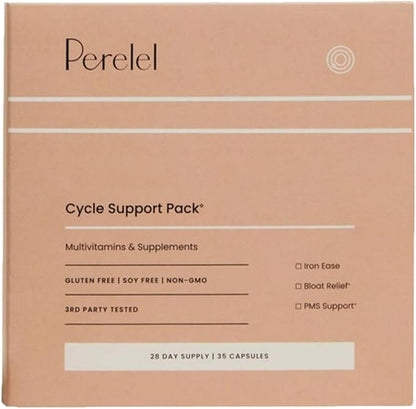 Perelel Cycle Support Pack - 3 Core Vitamins for Women - A PMS Support Supplement + Iron Supplement + Bloat Relief Capsule - Soy, Dairy and Gluten-Free Non-GMO Period Kit (28 Day Supply)
