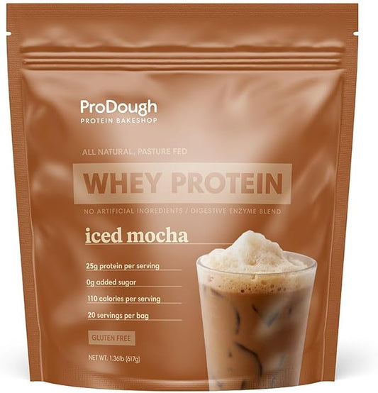 ProDough Gourmet Whey Isolate Hydrolized Protein Powder for Shake Mix- Easy Digest Enzyme Blend, 25g Protein per Serving, Natural Ingredients, Gluten Free, Keto Friendly (Iced Mocha)