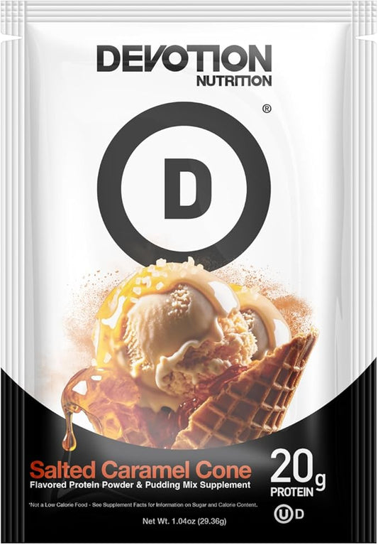 Devotion Nutrition Protein Powder Blend | Gluten Free, Keto Friendly, No Added Sugars | 1g MCT | 20g Whey & Micellar Protein | 12 Count Packets (Salted Caramel Cone)