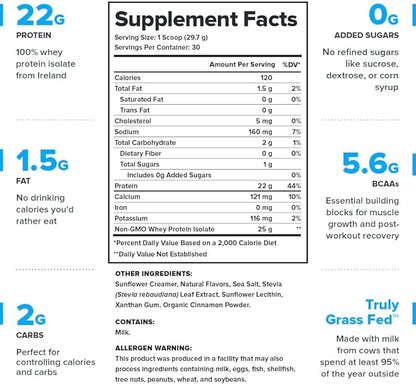 LEGION Whey+ Whey Protein Powder (Cinnamon Cereal) - Low Carb and Calorie Whey Isolate Protein Powder - Non-GMO, Lactose-Free, Sugar-Free Whey Protein Isolate Powder from Grass Fed Cows (30 Servings)