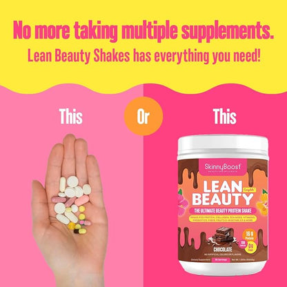 Lean Beauty Shake Protein Powder-Chocolate- Grass Fed Whey Protein, Hydrolyzed Collagen, Beauty Ingredients, Vitamins and Metabolism Support, No Sugars, All Natural, 20 Servings, Made in USA