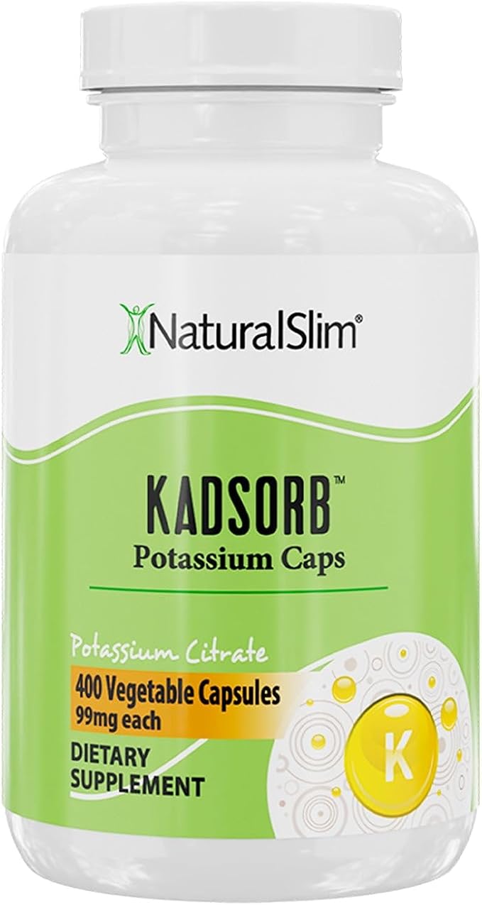 NaturalSlim Kadsorb Natural Potassium Citrate - Supports Electrolyte Balance & Normal PH, Non-GMO & Gluten-Free, Absorbable Potassium Supplement with Essential Minerals - 99 mg 400 Capsules (Solo)
