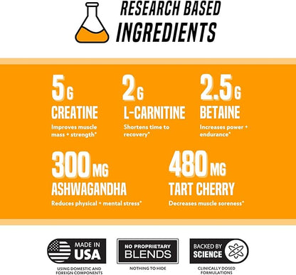 Outwork Nutrition Recovery Drink - Post Workout Recovery Powder & Creatine Monohydrate Muscle Builder for Men & Women - Creatine for Men & Women - After Workout Recovery Drink - Orange Sherbet - 230g