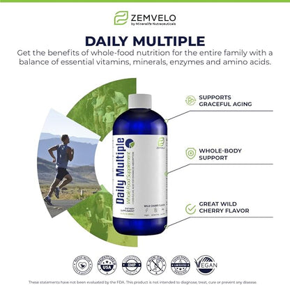 Liquid Daily Multiple Supplement | Whole Food Nutrition - Wild Cherries, Honey, Aloe Vera, Seaweed | Multi-Mineral | for The Whole Family | Cherry Flavor