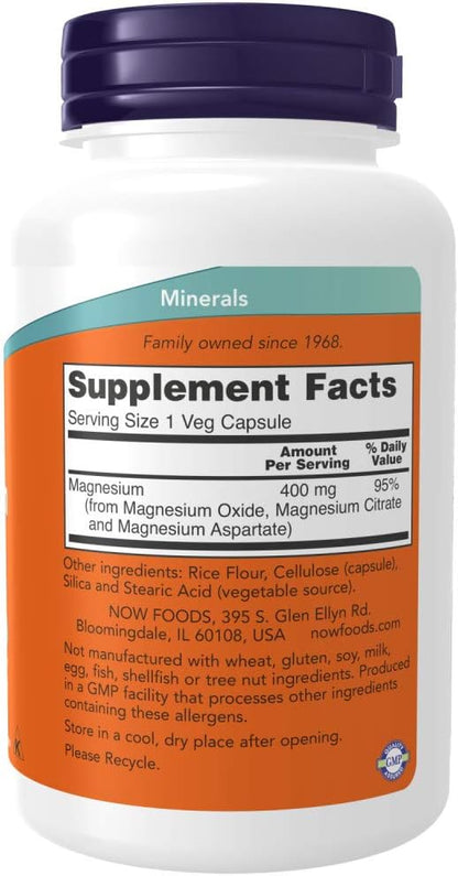 NOW Magnesium 400mg,180 Capsules (Pack of 2)