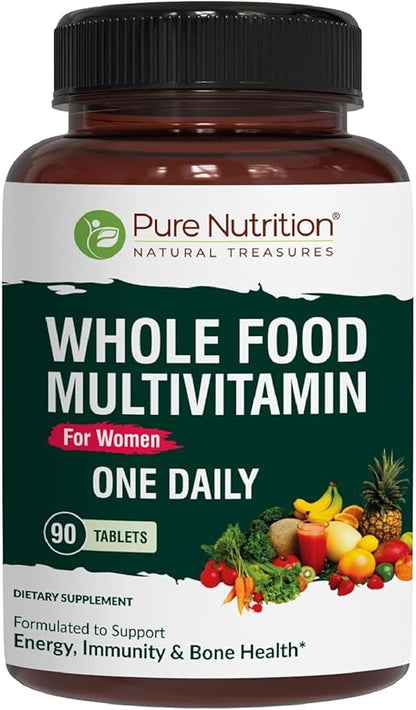 Pure Nutrition Whole Food Multivitamins for Women 1500mg. All Natural Plant-Based Multivitamin - Non GMO | Once Daily | 90 Tablets - 3 Months Supply