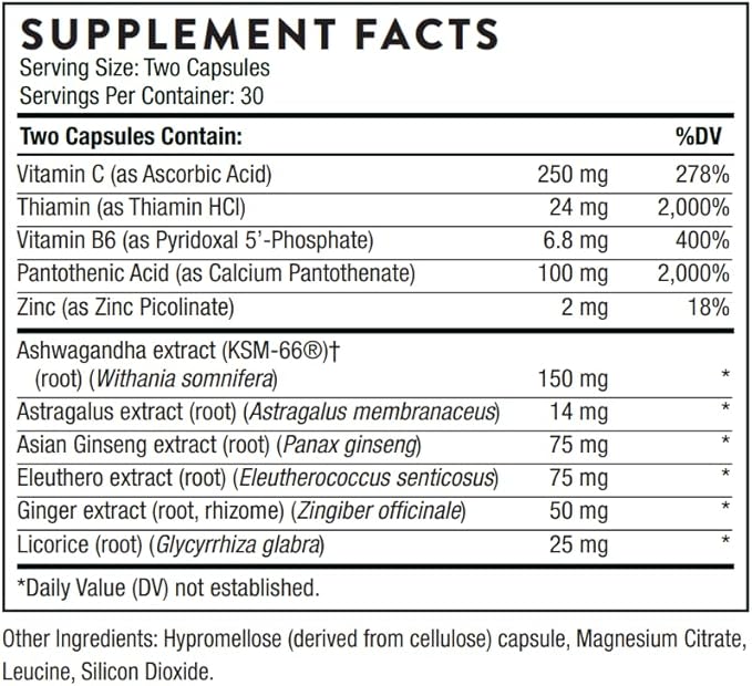 THORNE Stress Balance (Formerly Phytisone) - Adrenal Support Supplement with Vitamin C & Ashwagandha - Dairy-Free Health Support - 60 Capsules - 30 Servings