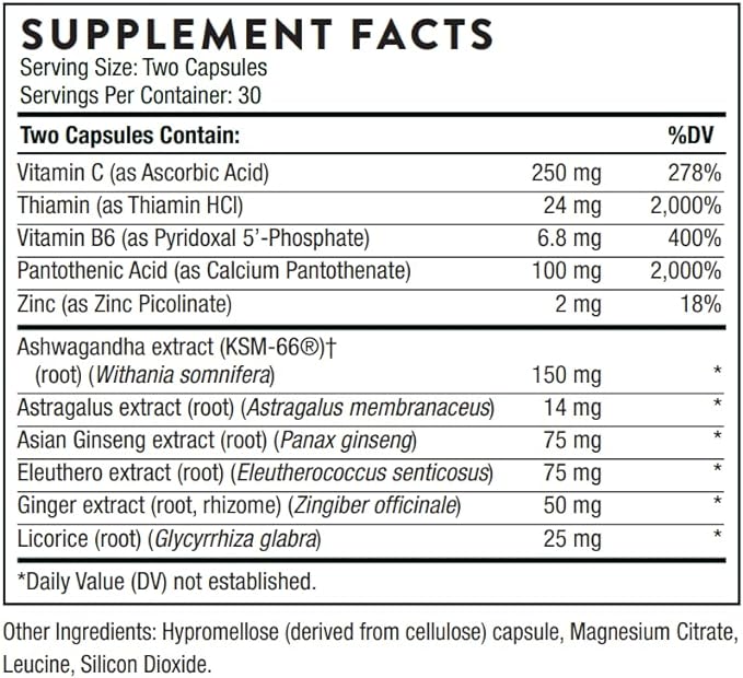 THORNE Stress Balance (Formerly Phytisone) - Adrenal Support Supplement with Vitamin C & Ashwagandha - Dairy-Free Health Support - 60 Capsules - 30 Servings