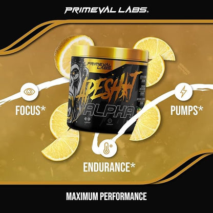 Primeval Labs Ape Alpha Natural Pre Workout for Men and Women | Increase Endurance and Focus | 350mg Caffeine | Beta-Alanine |L citrulline | Nitric Oxide Booster | Sweet Tea Lemonade, 40 Servings