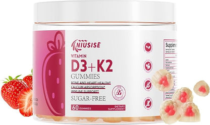 Vitamin D3 + K2 Sugar Free Gummies, 10000 IU Vitamin D3 + 250 mcg Vitamin K2, Supports Bone & Heart Health for Adults, Promotes Calcium Absorption & Immune Health, Non-GMO, 60 Gummies