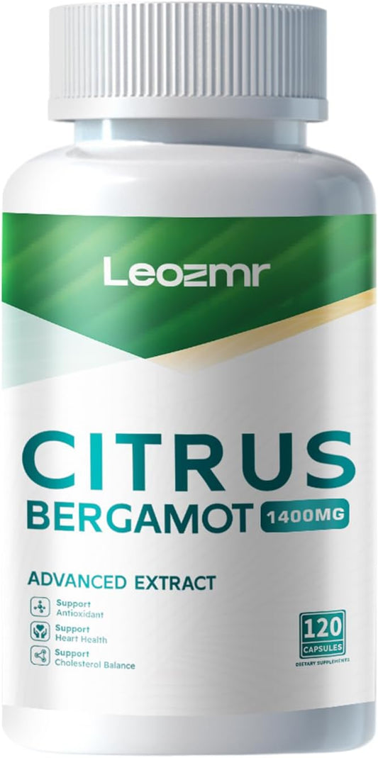 Organic Citrus Bergamot 1400mg, 120 Capsules - 25:1 Citrus Bergamia - Essential Oil and Citrus Bioflavonoids - Natural Heart Health Supplements for Women and Men - Non-GMO Pills