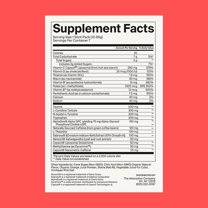 Energy Drink Powder Mix Packets - Clean Energy Booster for Fatigue with 150mg Natural Caffeine Powder and Liposomal Immune Support - Fruit Punch Flavor 14 Sticks