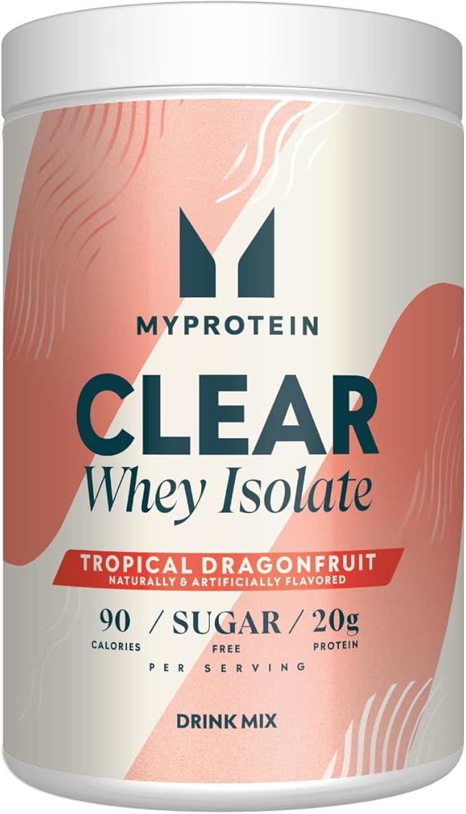 Myprotein Clear Whey Isolate Protein Powder, 1.1 Lb (20 Servings) Tropical Dragonfruit, 20g Protein per Serving, Naturally Flavored Drink Mix