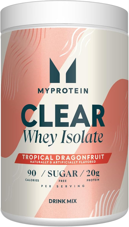 Myprotein Clear Whey Isolate Protein Powder, 1.1 Lb (20 Servings) Tropical Dragonfruit, 20g Protein per Serving, Naturally Flavored Drink Mix