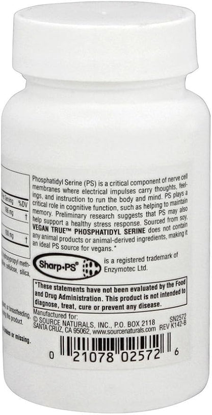 Source Naturals Vegan True Phosphatidyl Serine 100, Supports Cognitive Function*, 100 mg - 30 Vegetarian Capsules