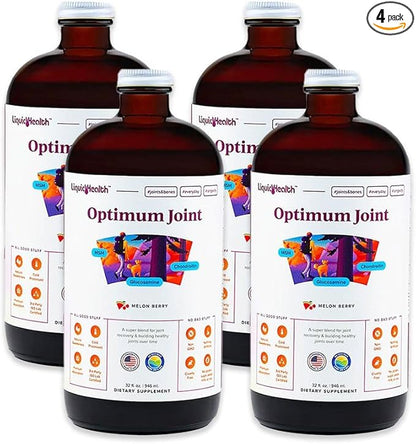 LIQUIDHEALTH Optimum Joint Support Supplement with Glucosamine Chondroitin MSM Hyaluronic Acid - Triple Strength Liquid Vitamins, Gluten-Free, Sugar-Free, Dairy-Free, Soy-Free Joint Juice (4pack)