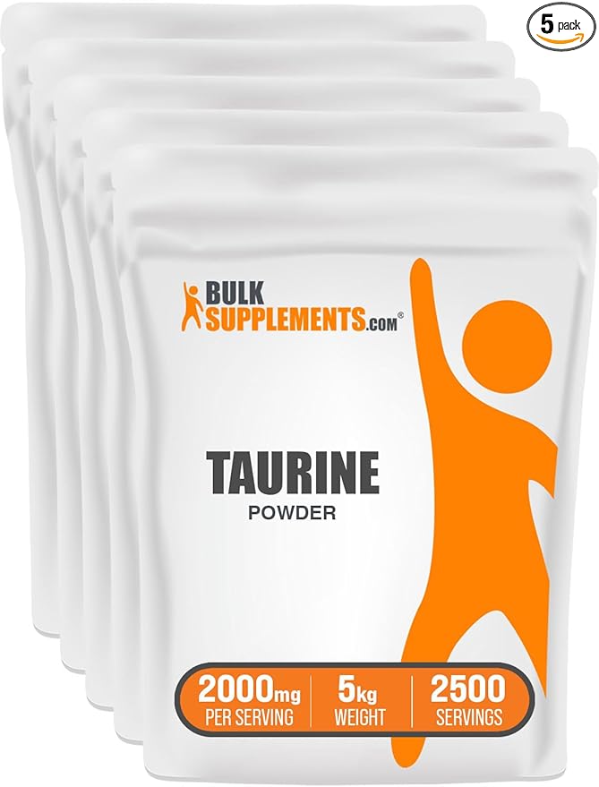 BulkSupplements.com Taurine Powder - Taurine Supplement, Taurine 2000mg - Amino Acids Supplement for Energy - Unflavored & Gluten Free, 2g per Serving, 5kg (11 lbs) (Pack of 5)