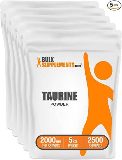 BulkSupplements.com Taurine Powder - Taurine Supplement, Taurine 2000mg - Amino Acids Supplement for Energy - Unflavored & Gluten Free, 2g per Serving, 5kg (11 lbs) (Pack of 5)