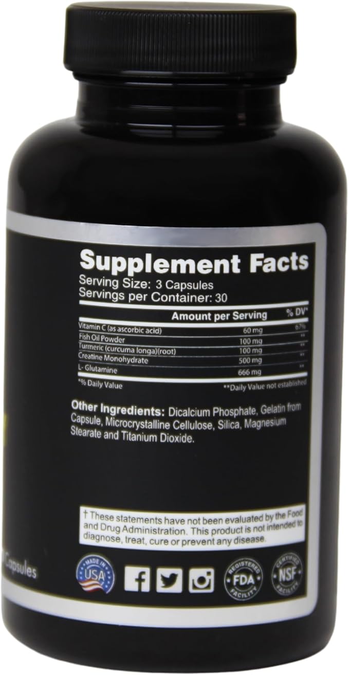 Vitta Energy Capsules | Vitamin C, Fish Oil Powder, Turmeric, Creatine Monohydrate, L-Glutamine | 90 Capsules