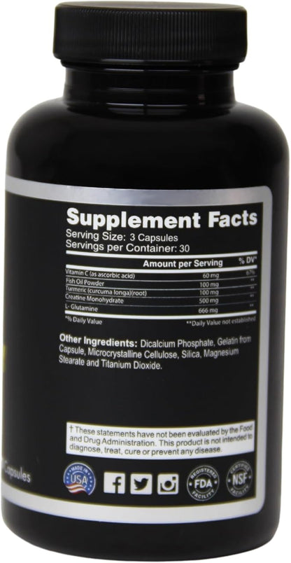 Vitta Energy Capsules | Vitamin C, Fish Oil Powder, Turmeric, Creatine Monohydrate, L-Glutamine | 90 Capsules