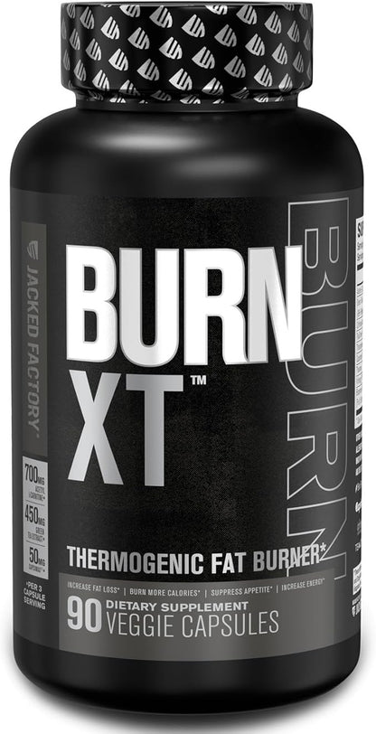 Jacked Factory Burn XT Black Thermogenic Fat Burner - Weight Loss Supplement, Appetite Suppressant, Nootropic Energy Booster | TeaCrine, Acetyl L-Carnitine, Green Tea Extract - 90 Veg Diet Pills
