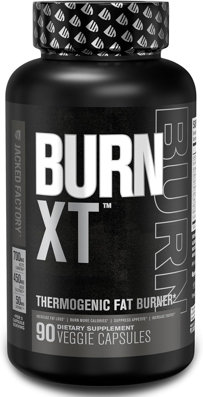 Jacked Factory Burn XT Black Thermogenic Fat Burner - Weight Loss Supplement, Appetite Suppressant, Nootropic Energy Booster | TeaCrine, Acetyl L-Carnitine, Green Tea Extract - 90 Veg Diet Pills