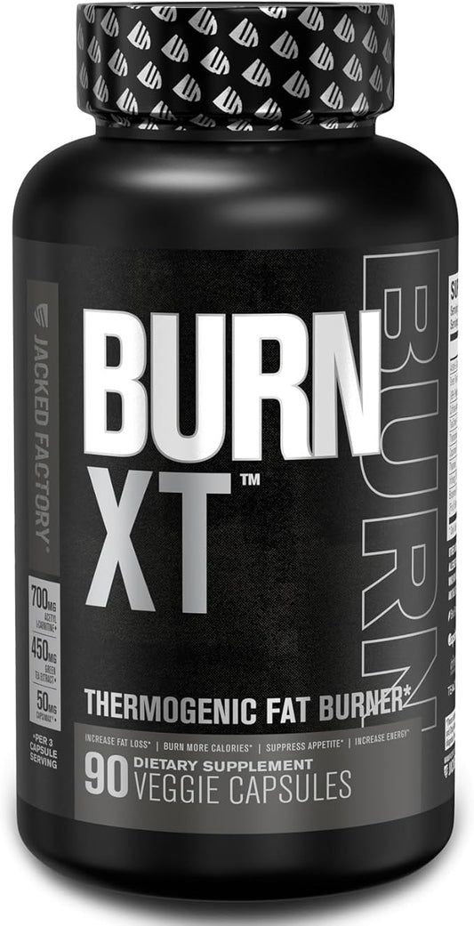Jacked Factory Burn XT Black Thermogenic Fat Burner - Weight Loss Supplement, Appetite Suppressant, Nootropic Energy Booster | TeaCrine, Acetyl L-Carnitine, Green Tea Extract - 90 Veg Diet Pills