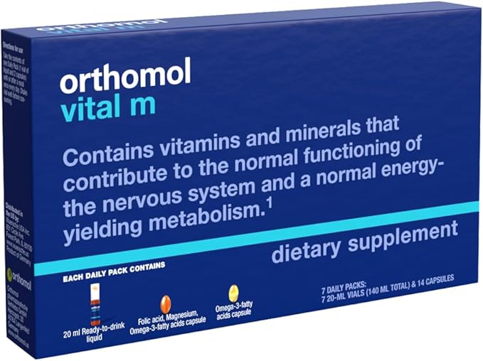Orthomol Vital M Vial, Men's Multivitamin, 7-Day Supply, Vitamins A, B, C, D, E, K, Calcium, Iodine, Omega-3…