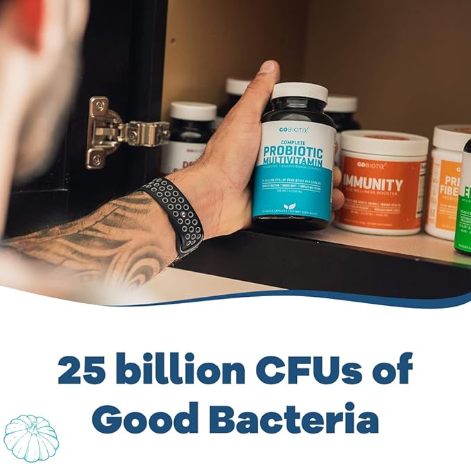 GOBIOTIX Probiotic Multivitamin Supplement - Daily Multivitamins with Probiotics - 25 Billion CFU - Boost Immunity and Digestive Health, Probiotics for Women and Men - Gluten Free Pills - 90 Capsules