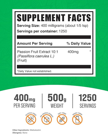 BulkSupplements.com Passion Fruit Extract Powder - Passion Fruit Supplement, Passion Fruit Powder - Gluten Free & No Added Sugar, 400mg per Serving, 500g (1.1 lbs) (Pack of 1)