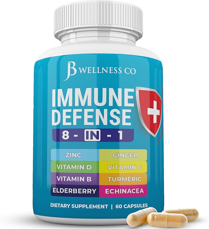 Immune Support 8 in 1 Capsules - Zinc Supplement, Vitamin D3 5000 IU, Vitamin C 1000MG and Elderberry - Immune Booster Supplement with Echinacea, Ginger Root, and Turmeric