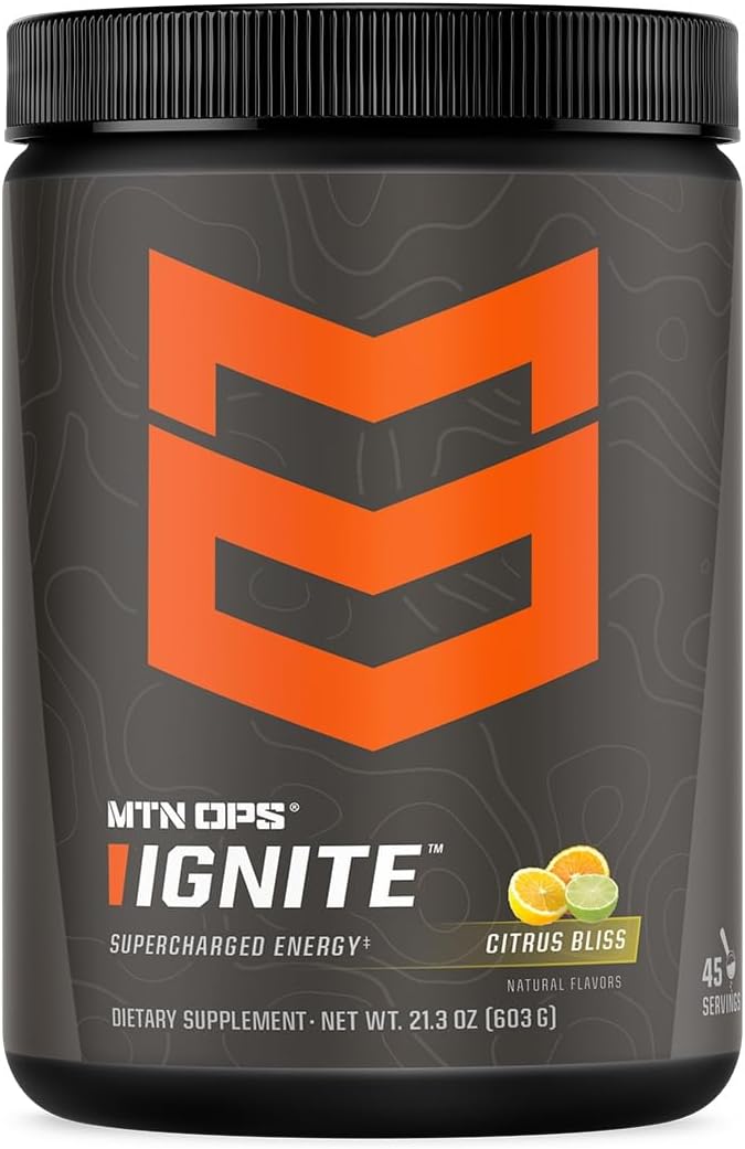 MTN OPS Ignite Supercharged Energy Drink Mix 45-Serving Tub, Citrus Bliss