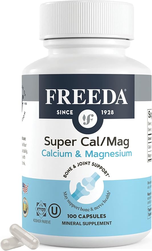 Freeda Super Cal/Mag Calcium Magnesium - Kosher Magnesium and Calcium Supplements for Women & Men - CalMag Bone & Joint Support - Vegetarian/Vegan Calcium and Magnesium Supplement - (100 Capsules)